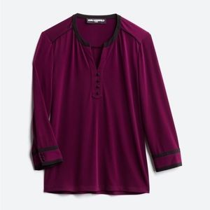 Karl Lagerfeld Paris Aleena contrast piping knit top. Dark purple, size M